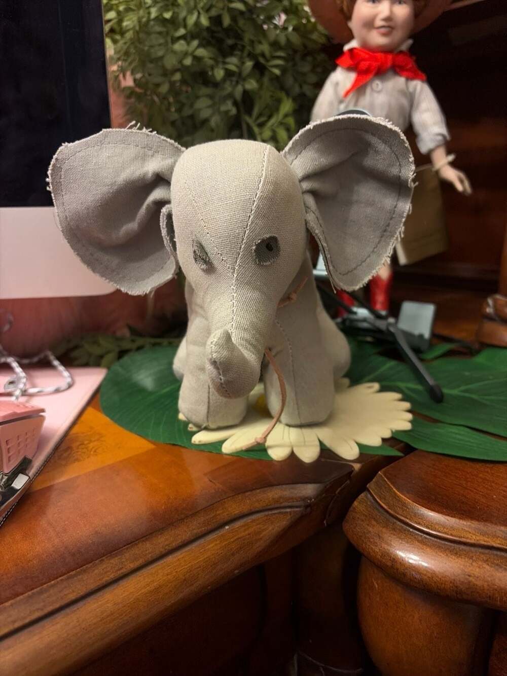 Honey & Me Grey Linen Primitive Elephant Plush Soft Sculpture Decor